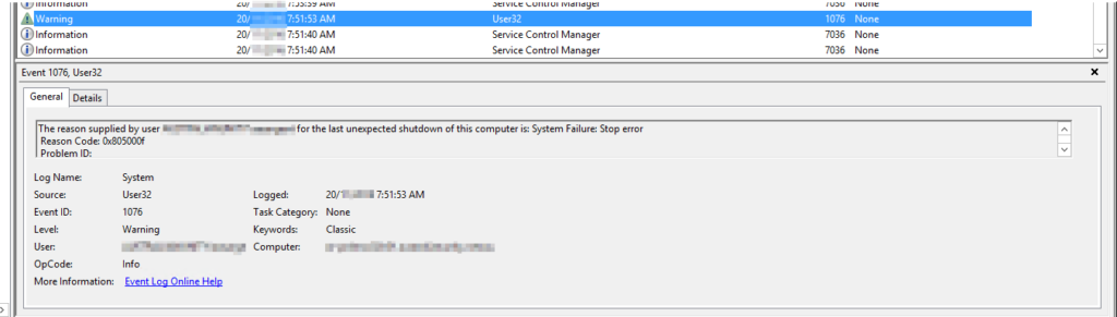 Unexpected Shutdown confirmed on node1