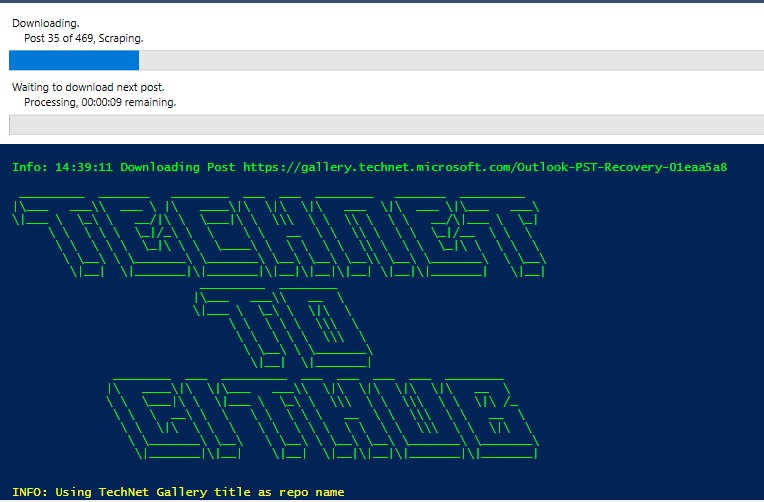 Invoke-TechNetGalleyBackup running in PowerShell ISE